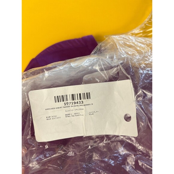 Naked Zebra Cora Peplum Blouse Womens S Mulberry Purple Smocked Short Sleeve NWT - Picture 10 of 10